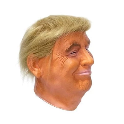 Third supplier view of the Gold Trump-style Halloween mask